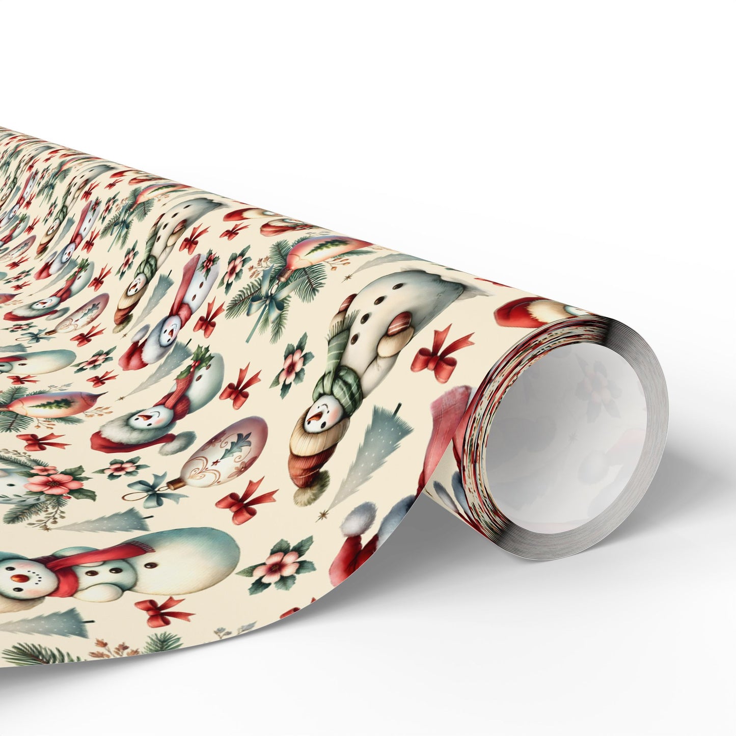 Christmas Trees Wrapping Paper - Festive Holiday Gift Wrap, Snowmen, Ornaments, Red Bows - Seasonal Decorative Wrap, Xmas Present Cover,