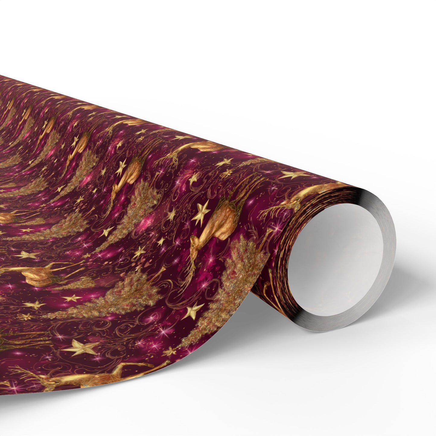 Christmas Wrapping Papers, Festive Golden Reindeer and Glitter Trees Design, Holiday Gift Wrap Roll, Red Xmas Gift Wrap, Festive Wrapping