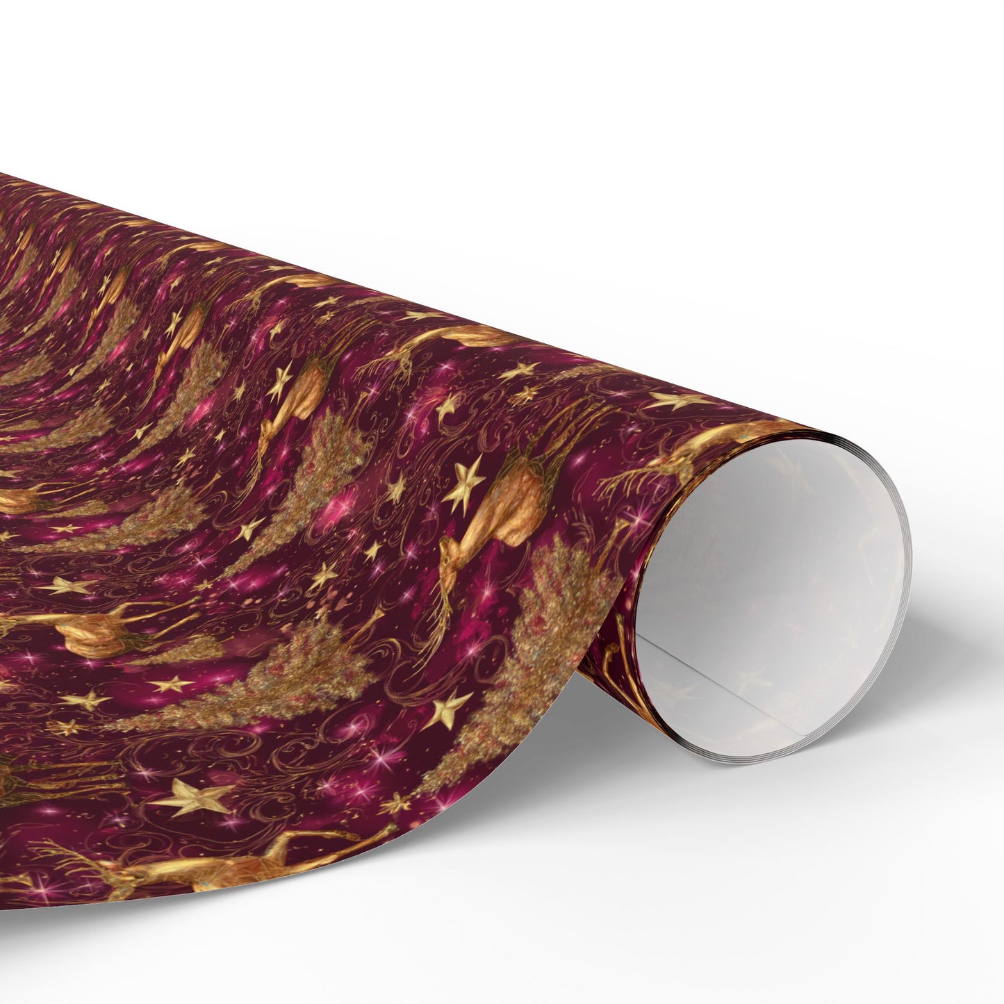 Christmas Wrapping Papers, Festive Golden Reindeer and Glitter Trees Design, Holiday Gift Wrap Roll, Red Xmas Gift Wrap, Festive Wrapping