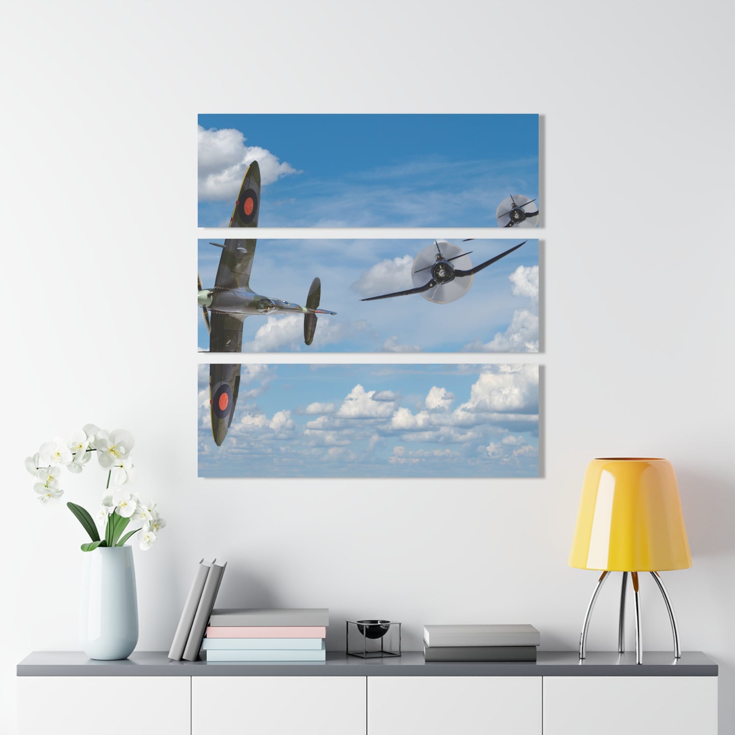 Aviation Wall Art, F4U Corsair, British Supermarine Spitfire Fighter, Home Decor, Aviation Lovers, Set of Three Triptych Acrylic Prints
