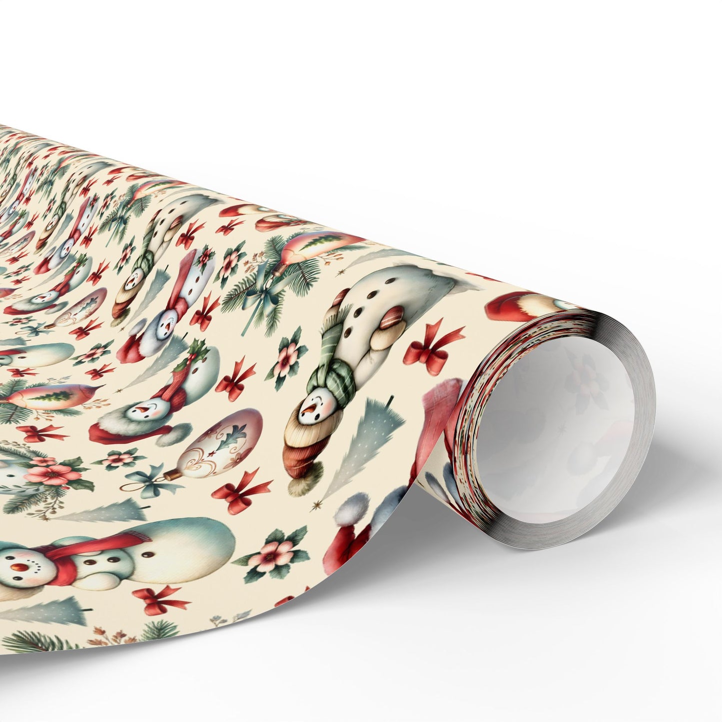 Christmas Trees Wrapping Paper - Festive Holiday Gift Wrap, Snowmen, Ornaments, Red Bows - Seasonal Decorative Wrap, Xmas Present Cover,