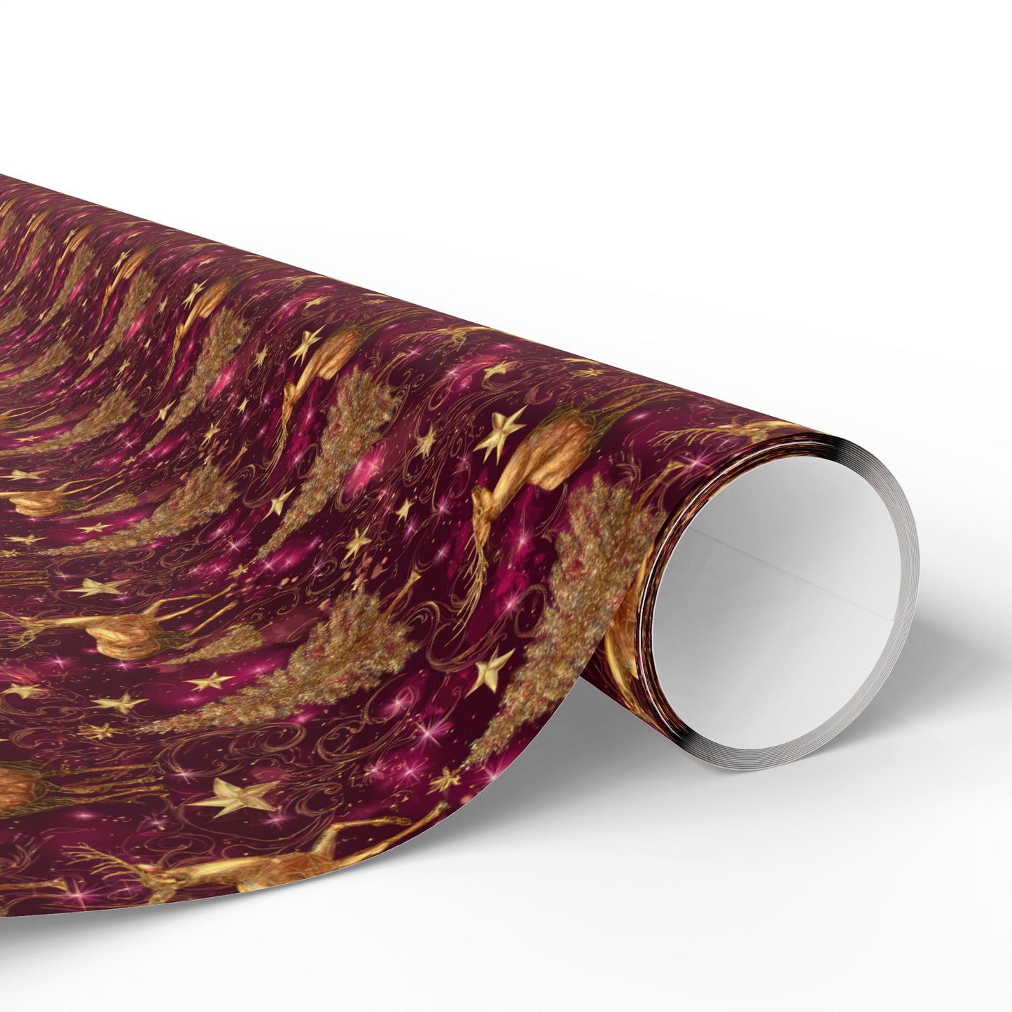 Christmas Wrapping Papers, Festive Golden Reindeer and Glitter Trees Design, Holiday Gift Wrap Roll, Red Xmas Gift Wrap, Festive Wrapping