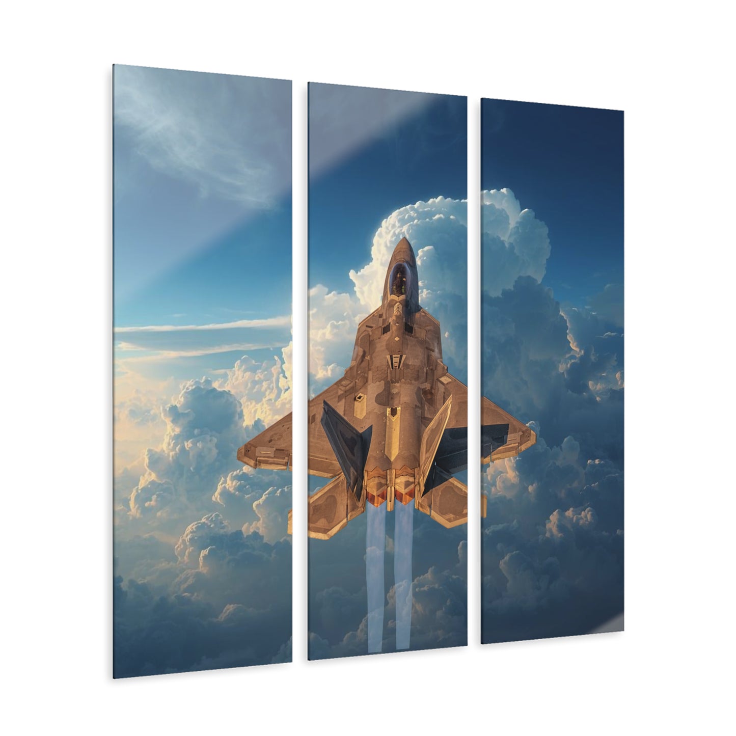Aircraft Triptych Wall Art, F-35 Lightning II Fighter Jet in Clouds Acrylic Prints, Set of 3 made with 0.25"thick Grade-A Acrylic, Aviation