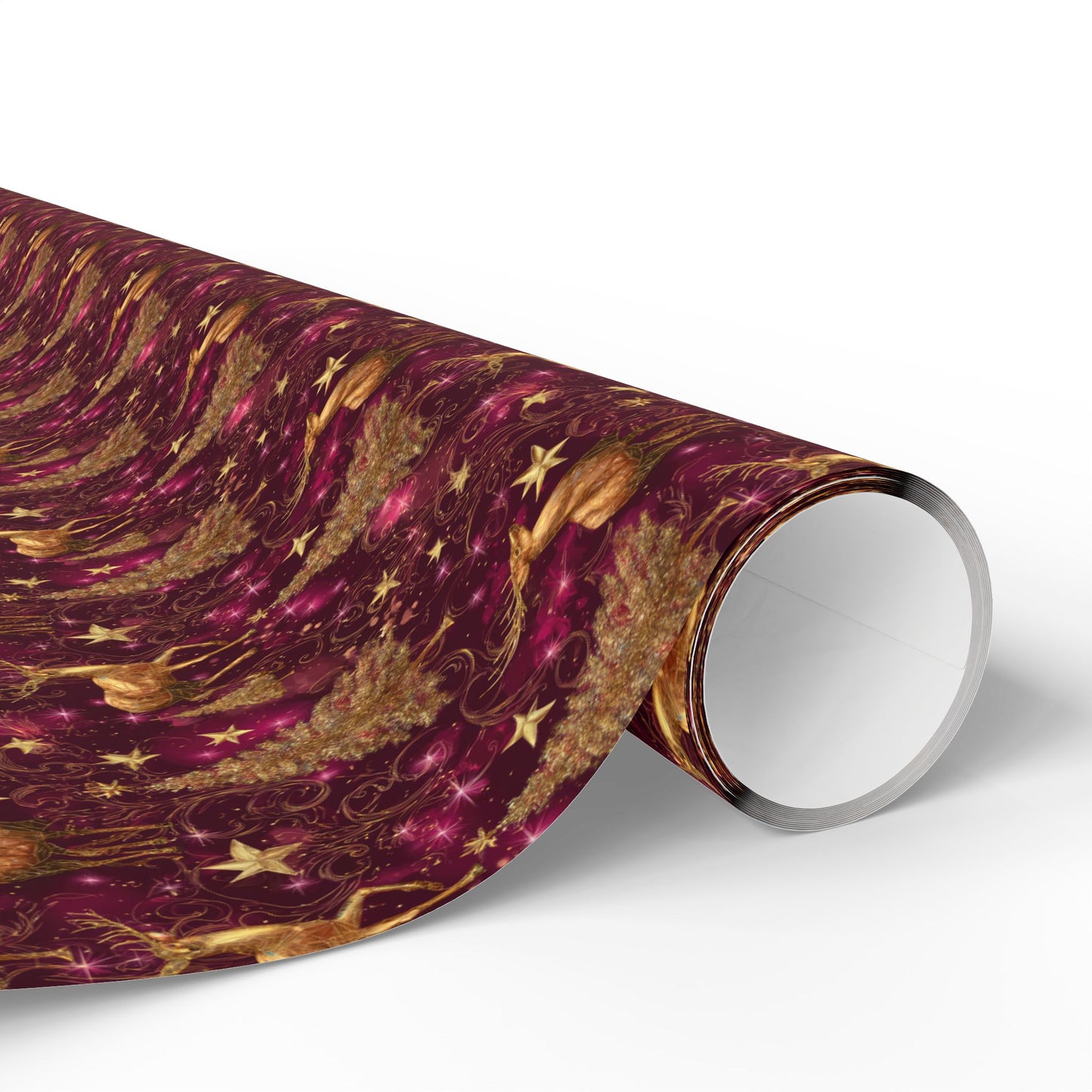 Christmas Wrapping Papers, Festive Golden Reindeer and Glitter Trees Design, Holiday Gift Wrap Roll, Red Xmas Gift Wrap, Festive Wrapping