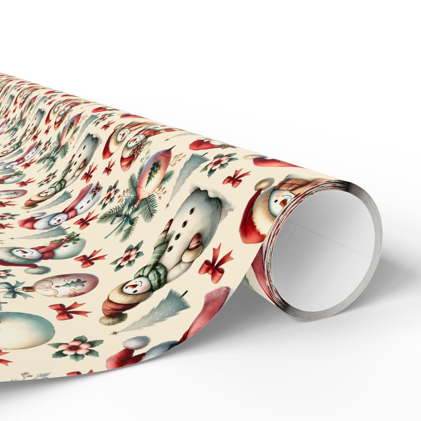 Christmas Trees Wrapping Paper - Festive Holiday Gift Wrap, Snowmen, Ornaments, Red Bows - Seasonal Decorative Wrap, Xmas Present Cover,
