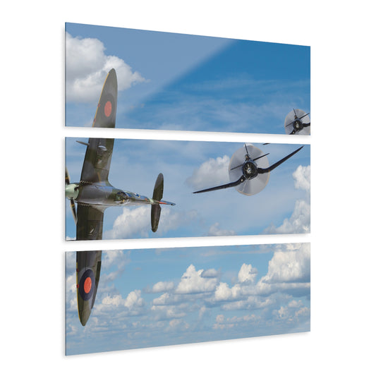 Aviation Wall Art, F4U Corsair, British Supermarine Spitfire Fighter, Home Decor, Aviation Lovers, Set of Three Triptych Acrylic Prints