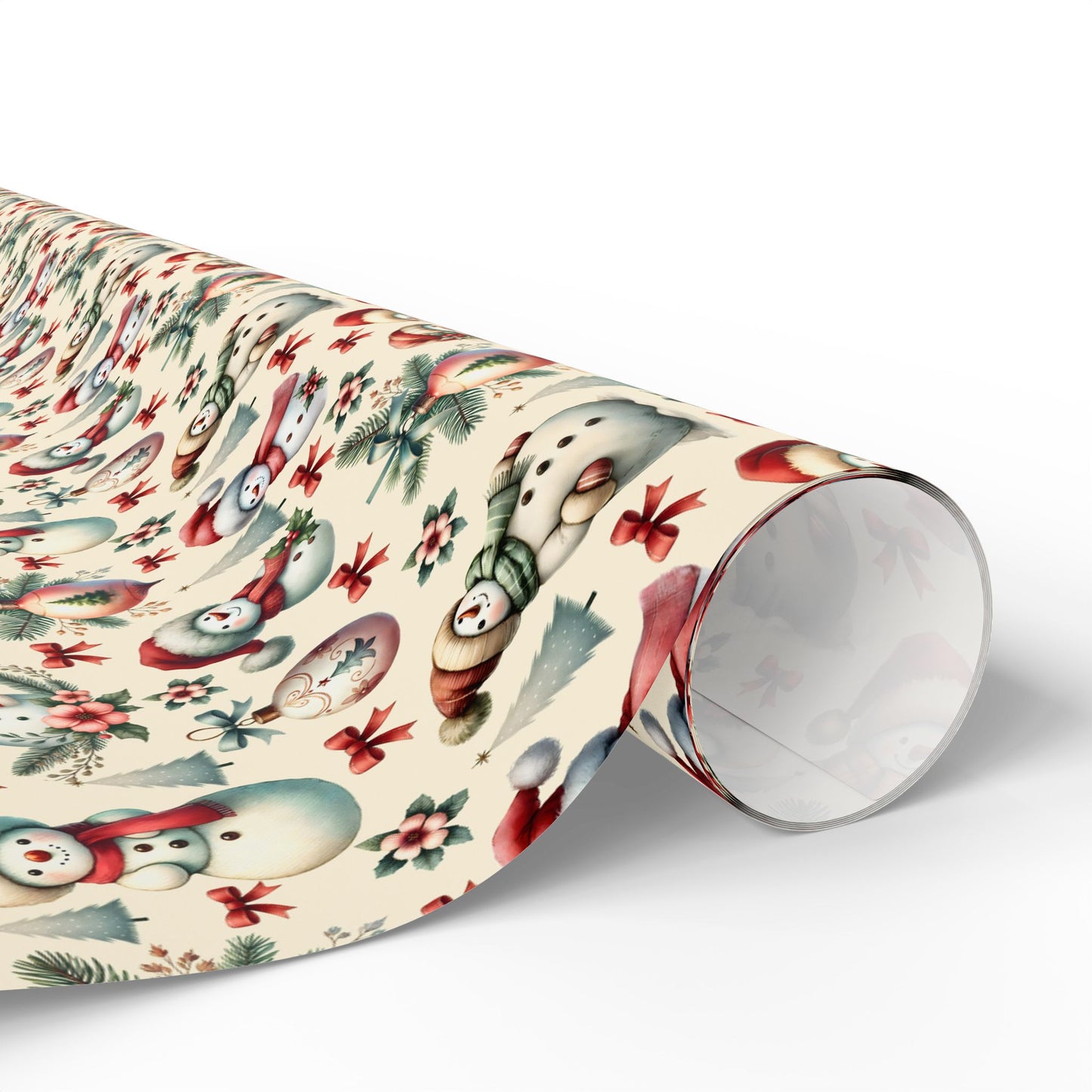 Christmas Trees Wrapping Paper - Festive Holiday Gift Wrap, Snowmen, Ornaments, Red Bows - Seasonal Decorative Wrap, Xmas Present Cover,